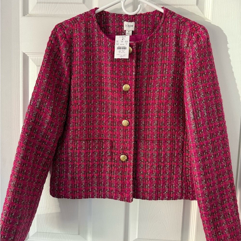 J. Crew Fuchsia Tweed Blazer with Gold Buttons